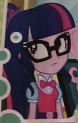 Size: 349x548 | Tagged: safe, fluttershy, sci-twi, twilight sparkle, epic fails (equestria girls), eqg summertime shorts, equestria girls, bowtie, comic, female, glasses, magazine, official, official comic, solo focus, united kingdom