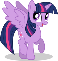 Size: 7000x7424 | Tagged: safe, artist:luckreza8, twilight sparkle, twilight sparkle (alicorn), alicorn, pony, .svg available, absurd resolution, female, happy, looking back, mare, open mouth, raised hoof, simple background, smiling, solo, spread wings, transparent background, vector, wings