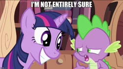 Size: 888x500 | Tagged: safe, edit, edited screencap, screencap, spike, twilight sparkle, dragon, image macro, meme, the spoony experiment, ultima ix