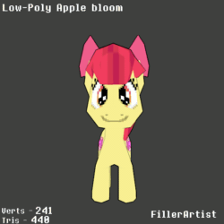 Size: 562x562 | Tagged: safe, artist:fillerartist, apple bloom, 3d, 60 fps, animated, blender, cutie mark, gif, low poly, render, rotation, solo, the cmc's cutie marks