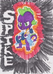 Size: 3940x5466 | Tagged: safe, artist:titankore, spike, dragon, crossover, scott pilgrim, solo, traditional art