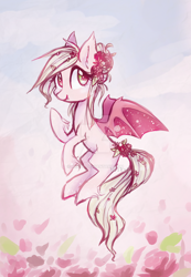 Size: 1024x1482 | Tagged: safe, artist:llmoonsetterll, oc, oc only, bat pony, pony, flower, solo