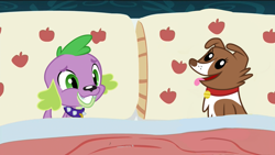 Size: 1528x860 | Tagged: safe, edit, edited screencap, screencap, spike, winona, dog, 28 pranks later, equestria girls, applejack's bed partner, bed, exploitable meme, meme, pillow, spike the dog