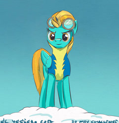 Size: 698x724 | Tagged: safe, artist:el-yeguero, lightning dust, pegasus, pony, 30 minute art challenge, clothes, cloud, female, goggles, mare, solo, uniform, wonderbolt trainee uniform