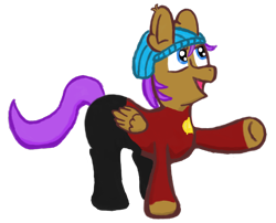 Size: 2820x2274 | Tagged: safe, artist:2tailedderpy, oc, oc only, oc:honey fall, pegasus, pony, beanie, blue eyes, clothes, cosplay, costume, femboy, happy, hat, male, simple background, solo, star trek, transparent background