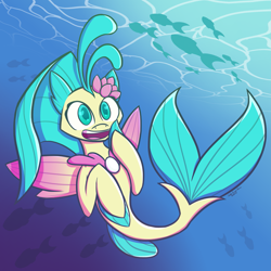 Size: 2479x2480 | Tagged: safe, artist:jade-everstone, princess skystar, fish, pony, seapony (g4), my little pony: the movie, cute, female, mare, no more ponies at source, ocean, smiling, solo, underwater