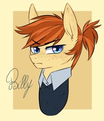 Size: 1014x1185 | Tagged: safe, artist:yumeyuuheii, oc, oc only, oc:billy apple, pony, bust, clothes, colt, male, offspring, parent:applejack, portrait, solo