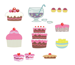 Size: 2500x2163 | Tagged: safe, artist:korikian, bowl, cake, cup, cupcake, drink, food, lemon, no pony, punch (drink), punch bowl, resource, simple background, transparent background, vector