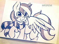 Size: 1600x1200 | Tagged: safe, artist:mrsremi, oc, oc only, oc:storm feather, pony, clothes, heart eyes, scarf, smiling, solo, traditional art, wingding eyes