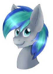 Size: 696x960 | Tagged: safe, artist:imshysoihide, oc, oc only, oc:storm feather, pony, bust, simple background, smiling, solo, white background