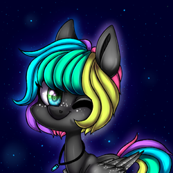 Size: 1024x1024 | Tagged: safe, artist:pinipy, oc, oc only, oc:harmony flare, pegasus, pony, jewelry, necklace, one eye closed, solo, wink