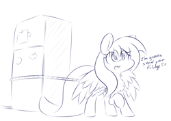 Size: 3508x2480 | Tagged: safe, artist:dshou, oc, oc only, oc:shooting star, pegasus, pony, female, i emptied your fridge, refrigerator, rope, silly, silly pony, solo, stealing, text, thief