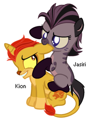 Size: 824x1068 | Tagged: safe, artist:dippygamer64, alicorn, big cat, earth pony, hybrid, hyena, lion, pony, alicornified, base used, colt, crossover, cute, ear bite, filly, happy, jasiri, kion, male, ponified, race swap, shipping, simple background, sitting, smiling, straight, the lion guard, the lion king, whiskers, white background