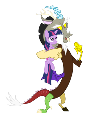 Size: 2000x2500 | Tagged: safe, artist:peachspices, discord, twilight sparkle, pony, the return of harmony, holding a pony, simple background, transparent background, twilight is not amused, villains touching twilight