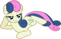 Size: 5874x3817 | Tagged: safe, artist:iamthegreatlyra, bon bon, sweetie drops, earth pony, pony, absurd resolution, draw me like one of your french girls, female, lidded eyes, mare, prone, simple background, smiling, solo, transparent background, vector