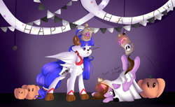 Size: 1436x881 | Tagged: safe, artist:clefficia, oc, oc only, pegasus, pony, clothes, costume, fake cutie mark, nightmare night costume, pimpkin, trip, vulgar