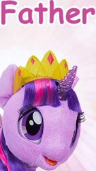 Size: 249x443 | Tagged: safe, editor:kingkek42, twilight sparkle, twilight sparkle (alicorn), alicorn, pony, my little pony: the movie, comic sans, cropped, father, father's day, implied night light, jewelry, meme, nightmare fuel, official, plushie, regalia, robotwi, solo, toy, wow! glimmer