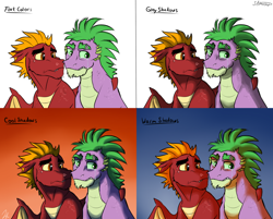 Size: 1476x1184 | Tagged: safe, artist:shimazun, garble, spike, dragon, crying, gay, male, older, progression, shipping, sparble
