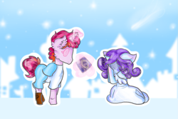 Size: 1969x1315 | Tagged: safe, artist:kirbypuff326, oc, oc only, oc:colcket, oc:starry, pony, chibi, shipping