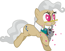 Size: 3780x3000 | Tagged: safe, artist:sollace, mayor mare, smarty pants, earth pony, pony, lesson zero, .svg available, doll, female, glasses, heart, heart eyes, mare, mouth hold, running, simple background, solo, toy, transparent background, vector, want it need it, wingding eyes