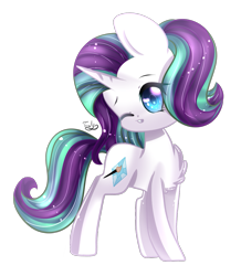 Size: 957x1097 | Tagged: safe, artist:twily-star, oc, oc only, oc:aqua marine, pony, unicorn, chest fluff, female, mare, one eye closed, simple background, solo, transparent background, wink