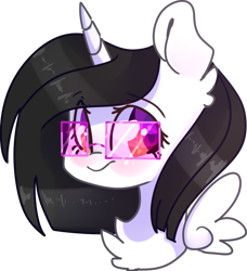 Size: 915x1005 | Tagged: safe, artist:emily-826, oc, oc only, oc:bella, alicorn, pony, bust, female, glasses, mare, portrait, simple background, solo, transparent background