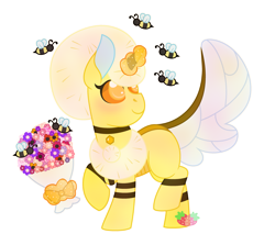 Size: 3349x2984 | Tagged: safe, artist:strawberry-spritz, oc, oc only, bee, pony, bouquet, high res, simple background, transparent background