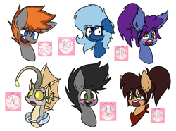 Size: 5089x3780 | Tagged: safe, artist:nekro-led, oc, oc only, oc:bailey, oc:deep sorrow, oc:nekro led, oc:star gazer, oc:vermillion blaze, oc:winter howl, bat pony, earth pony, pegasus, pony, sea pony, absurd resolution, angler seapony, challenge, expressions