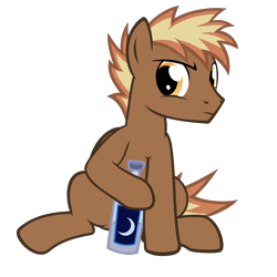 Size: 2600x2600 | Tagged: safe, artist:the smiling pony, oc, oc only, oc:firebrand, pegasus, pony, .svg available, alcohol, bottle, crescent moon, frown, glare, hoof hold, looking at you, moonshine, raised eyebrow, simple background, sitting, solo, svg, transparent background, vector