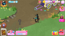 Size: 1920x1080 | Tagged: safe, thorax, changeling, cute, game screencap, gameloft, question mark, raised hoof, screenshots, solo, thorabetes, trixie's wagon