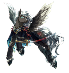 Size: 1000x1059 | Tagged: safe, artist:soukitsubasa, oc, oc only, oc:sacred blade, pegasus, pony, guard, katana, male, simple background, stallion, sword, transparent background, weapon