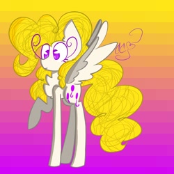 Size: 1000x1000 | Tagged: safe, artist:ask-syco, surprise, pegasus, pony, colored pupils, gradient background, raised hoof, solo, spread wings, striped background