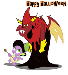 Size: 600x662 | Tagged: safe, artist:queencold, garble, spike, dragon, banjo, clothes, cosplay, costume, crossover, duo, hat, lord hater, musical instrument, simple background, text, transparent background, wander (wander over yonder), wander over yonder
