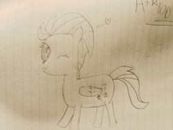 Size: 1280x960 | Tagged: safe, artist:sumi-mlp25, lightning dust, pegasus, pony, heart, lined paper, monochrome, one eye closed, sketch, solo, traditional art, wink