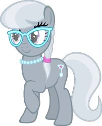 Size: 4846x6000 | Tagged: safe, artist:slb94, silver spoon, earth pony, pony, absurd resolution, cute, female, glasses, mare, older, older silver spoon, raised hoof, simple background, smiling, solo, transparent background, vector