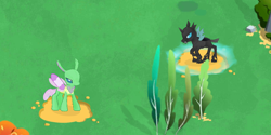 Size: 1000x500 | Tagged: safe, changedling, changeling, to where and back again, background changeling, canterlot, comparison, duo, game screencap, gameloft, screenshots