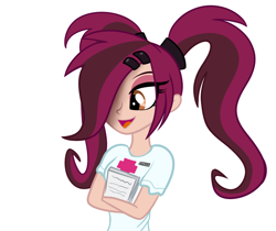 Size: 1024x859 | Tagged: safe, artist:wubcakeva, oc, oc only, oc:scarlett, equestria girls, clothes, equestria girls-ified, hair over one eye, nurse, simple background, solo