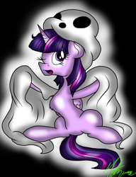 Size: 2200x2870 | Tagged: safe, artist:purple-ninja-kaylan, twilight sparkle, twilight sparkle (alicorn), alicorn, ghost, pony, bedsheet ghost, clothes, costume, solo