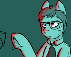 Size: 1235x984 | Tagged: safe, artist:deyogee, derpibooru exclusive, clothes, crossover, glasses, herbert west, necktie, ponified, re-animator, solo, sweat, underhoof