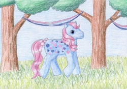 Size: 1024x717 | Tagged: safe, artist:normaleeinsane, pony, g1, solo, sweet tooth (g1), traditional art, tree