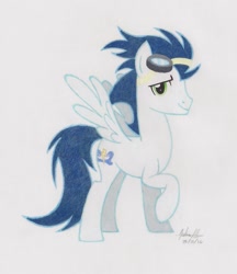Size: 831x962 | Tagged: safe, artist:soulsliver249, soarin', pony, goggles, solo, traditional art
