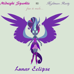 Size: 1088x1096 | Tagged: safe, artist:cocopuffface92, midnight sparkle, nightmare rarity, rarity, sci-twi, twilight sparkle, equestria girls, fusion, solo