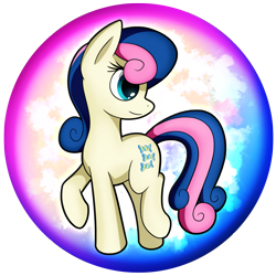 Size: 2539x2539 | Tagged: safe, artist:flamevulture17, bon bon, sweetie drops, pony, commission, orb, raised hoof, smiling, solo