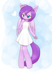 Size: 1000x1407 | Tagged: safe, artist:howxu, oc, oc only, oc:violet rose, anthro, pegasus, unguligrade anthro, anthro oc, blushing, clothes, commission, cute, dress, female, open mouth, smiling, solo