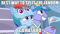 Size: 595x335 | Tagged: safe, edit, edited screencap, screencap, bow hothoof, windy whistles, pony, parental glideance, image macro, meme, rainbow's parents rate everything 10/10