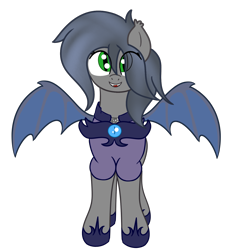 Size: 1500x1500 | Tagged: safe, artist:eclipsepenumbra, oc, oc:eclipse penumbra, bat pony, pony, 2017 community collab, armor, bat wings, derpibooru community collaboration, looking at you, night guard, simple background, smiling, solo, spread wings, standing, transparent background