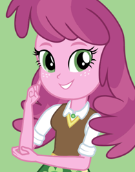 Size: 434x554 | Tagged: safe, cheerilee, equestria girls, bust, female, grin, happy, looking at you, smiling, solo