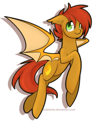 Size: 790x1011 | Tagged: safe, artist:jadekettu, oc, oc only, oc:mango slice, bat pony, pony, flying, simple background, smiling, solo, transparent background