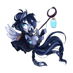 Size: 800x800 | Tagged: safe, artist:ipun, oc, oc only, oc:star catcher, pegasus, pony, blushing, bottle, cloak, clothes, female, heart eyes, mare, simple background, solo, staff, transparent background, wingding eyes