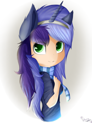 Size: 1500x1995 | Tagged: safe, artist:shan3ng, oc, oc only, oc:krystel, human, pony, unicorn, clothes, colored pupils, horned humanization, humanized, scarf, simple background, solo, transparent background